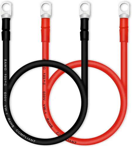 Vista 11 de Cable de batería, cables de batería 2 AWG con terminales, 2 cables de batería de cobre (1 pie).