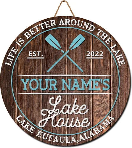 Vista 14 de V VIBEPY Letreros personalizados de Lake House, Life Is Better When Spent With Family and Friends de 8, 12, 14, 18 pulgadas, letreros impresos
