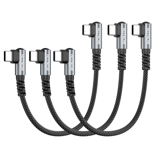 Vista 19 de Cable USB C a USB C en ángulo recto de 0.5 pies, paquete de 3 cables de carga corta USB C de 6 pulgadas, cables de carga rápida de 65 W para iPhone