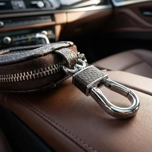 Vista 3 de 2 Piezas Funda de Cuero para Llavero de Coche Estuche Portador Funda para Llave de Coche Protector de Llavero Funda para Llavero de Coche (Marrón)
