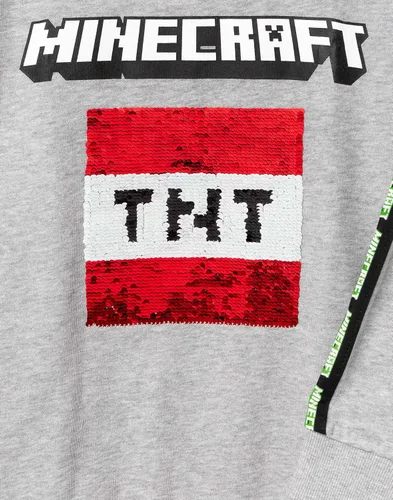 Vista 5 de Minecraft Sudadera con capucha para niños con lentejuelas Creeper TNT gris Gamer, Gris
