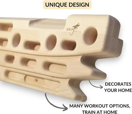 Vista 3 de FingerPeg 1.0 Hangboard – Tabla de entrenamiento de fingerboard para escalada con barras de dominadas – Elegante tabla de escalada de madera