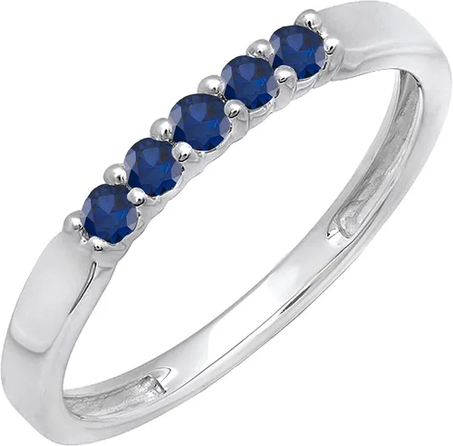 Vista 139 de Dazzlingrock Collection Anillo de boda redondo de 5 piedras preciosas o diamantes para mujer en oro macizo de 10 K/14 K/18 K