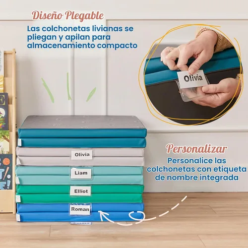 Vista 4 de ECR4Kids SoftZone - Alfombrillas plegables para reposo, diseño de arco iris, colchoneta para dormir, contemporánea, 5 piezas Contemporáneo