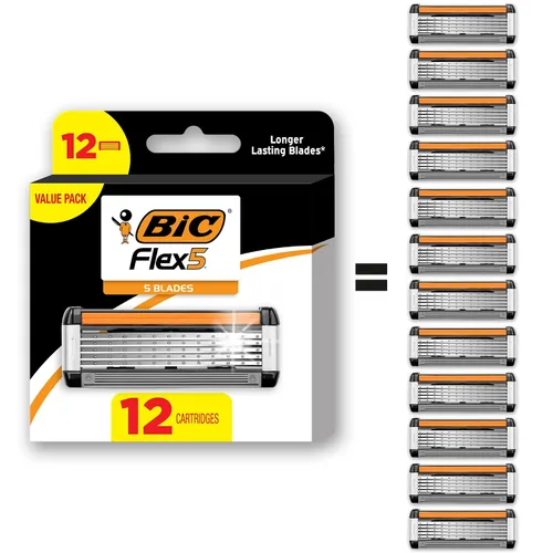 Vista 10 de BIC Flex 5 - Maquinillas de afeitar recargables de 5 cuchillas para hombre, cuidado personal navideño para un afeitado suave, 1 mango y 12
