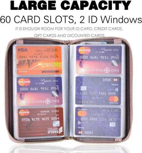 Vista 3 de Easyoulife - Monedero de cuero con cremallera, billetera portatarjetas para mujer, bloqueo RFID