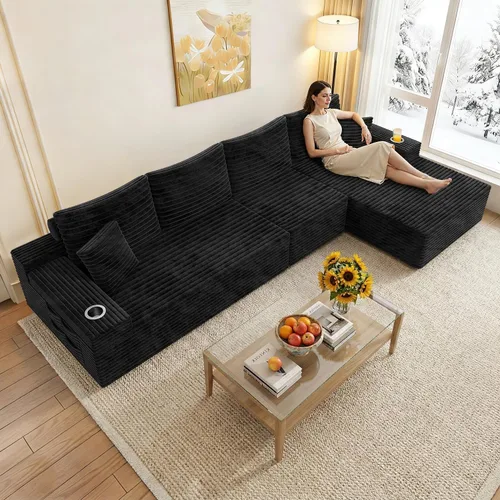 Vista 30 de Sofás seccionales de nube de gran tamaño para sala de estar, sofá modular de 7 plazas en forma de U de 122 pulgadas con diván, asiento profundo