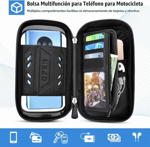 Vista 2 de Soporte de teléfono impermeable para motocicleta, rotación de 360°, espejo retrovisor de motocicleta, soporte para teléfono celular de gran