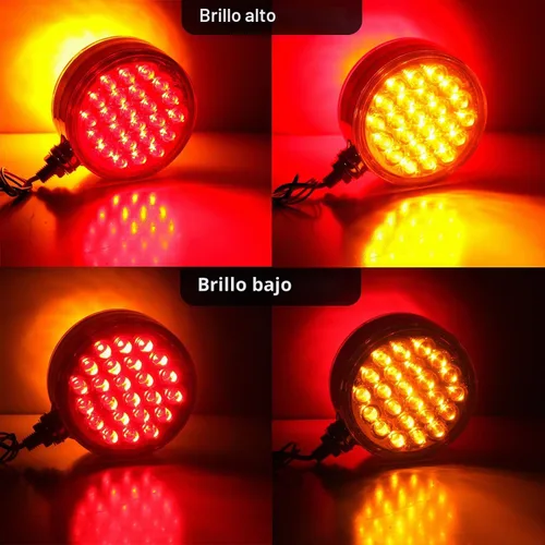 Vista 2 de Partswcgg - 2 luces LED de doble cara de 4 pulgadas, 48 LED, 10 V-30 V Round Double Dual Face Led Fender Pedestal Lights Stop Turn Tail Amber/Red