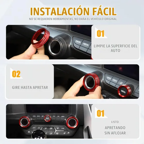 Vista 3 de Cobertura de Botón de Perilla de Volumen de AC para Consola Central Compatible con Chevrolet Corvette C7 2014-2019 Aleación de Aluminio Cobertura