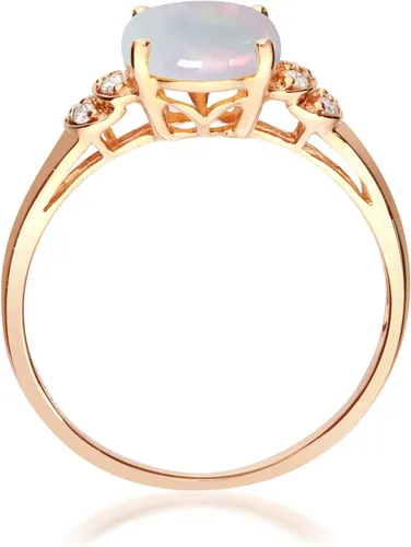 Vista 2 de Gin & Grace Anillo de ópalo etíope natural de oro rosa de 10 quilates con diamantes reales para mujer, joyería de ópalo de origen ético, auténtico