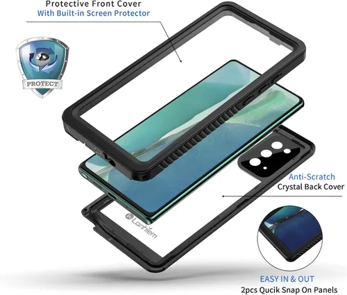 Vista 3 de Lanhiem Funda para Galaxy Note 20, Protector de Pantalla Integrado con Película para Huella Dactilar Funda Impermeable a Prueba de Polvo, Cubierta