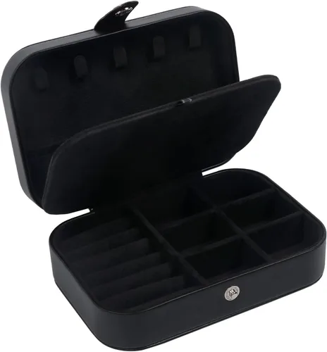 Vista 2 de Joyero de viaje, estuche de joyería de viaje mejorado, joyeros portátiles para mujeres, caja de joyería de piel sintética, organizador de joyas