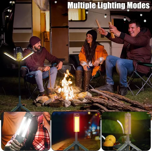Vista 6 de Luces de campamento recargables con soporte, luces de trabajo telescópicas inalámbricas con 3 cabezales de lámpara LED, linterna de trípode