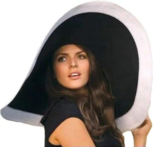 Vista 7 de VECRY Sombrero de paja de ala ancha para mujer, sombrero de playa plegable, gorra de verano UPF 50+ 6.7 in-beige/blanco