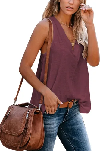Vista 2 de Sunborui Camiseta sin mangas con cuello en V para mujer, estilo casual, básica, color liso