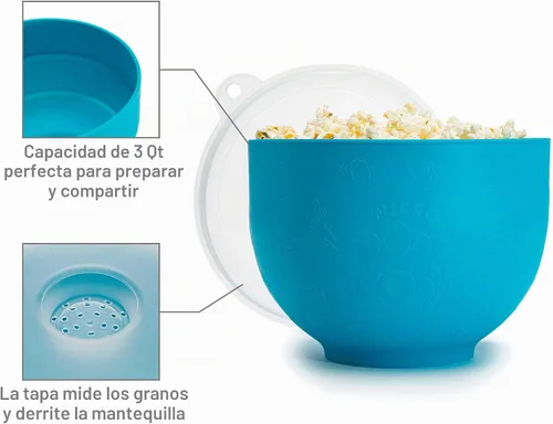 Vista 2 de Goodful Máquina de Palomitas de Silicona Plegable, Fabricante de Palomitas de Aire Caliente para Microondas, Tazón Hecho sin BPA, Azul