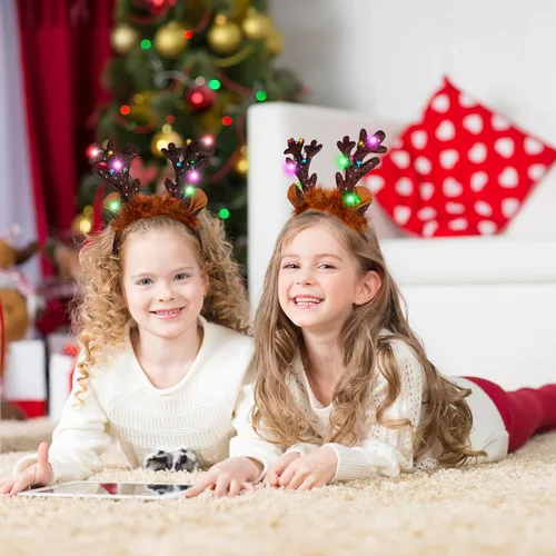 Vista 2 de ArtCreativity Light Up Christmas Reindeer Headbands - Reindeer Ears Headbands with LED Lights and Jingling Bells