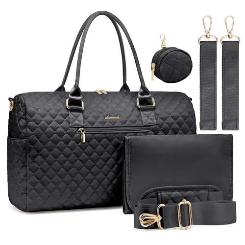 Vista 13 de LOVEVOOK - Bolso de pañales con estuche para chupete y cambiador, bolso grande de maternidad para hospital y viajes de fin de semana, bolso