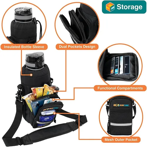 Vista 2 de SUN CUBE Portabidón de agua con correa, bolsa aislada para botella de agua con bolsillo para teléfono, soporte cruzado para botella para caminar