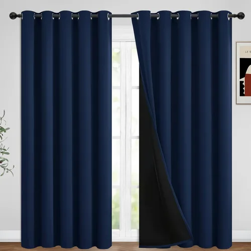 Vista 144 de Yakamok Cortinas negras, cortinas de ventana con aislamiento térmico y eficiencia energética para dormitorio, cortinas opacas completas y cortinas