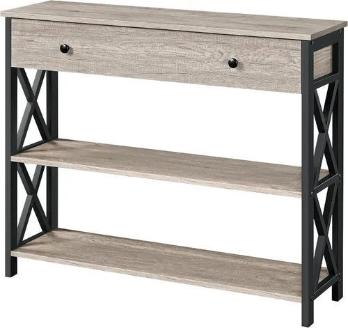 Vista 14 de Topeakmart Mesa consola de 40 pulgadas con 2 salidas y 2 puertos USB, mesa de entrada extra larga con cajón y diseño en forma de X, mesa de sofá Gris