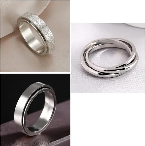 Vista 10 de Nanafast 3 anillos giratorios para la ansiedad, anillos giratorios de acero inoxidable para mujeres y hombres, anillos para aliviar el estrés