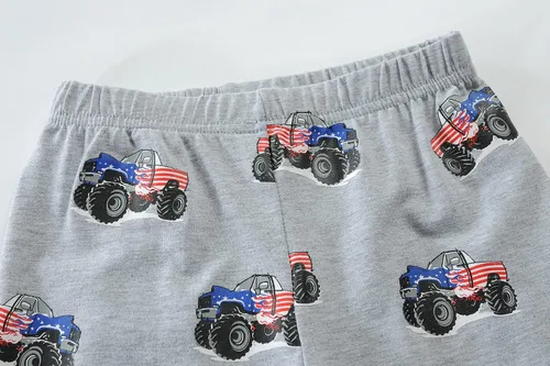 Vista 7 de Little Hand Conjunto de pijama para niño, pijamas cortas para niños pequeños, ropa de dormir de algodón con diseño de camión monstruo, ropa
