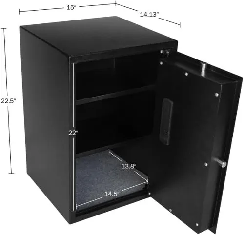 Vista 3 de Caja fuerte digital – Caja cerrada para el hogar u oficina con teclado digital y 2 llaves de anulación manuales para dinero, pistolas, joyas