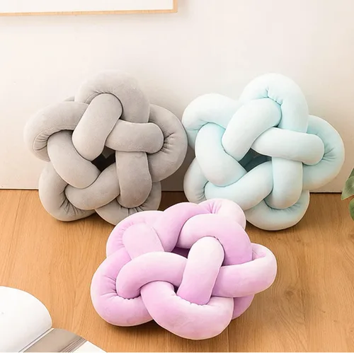 Vista 6 de Almohada de felpa con nudo hecha a mano, almohada de estrella anudada suave para sofá, cojín lumbar, almohada de bola de relleno para el hogar