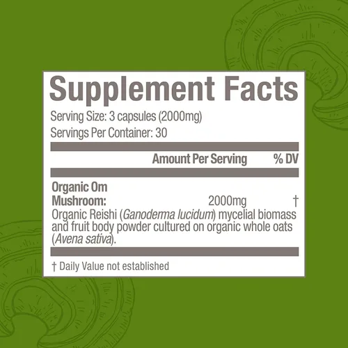 Vista 5 de Om Mushroom Superfood Reishi - Suplemento superalimenticio de cápsulas de hongos, 90 unidades, 30 días, adapttógeno, apoyo al estrés y al sistema