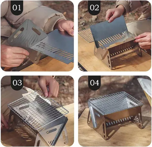 Vista 7 de Wood Burning Folding with Stand Portable Stainless Steel Backpacking Stove for Hiking