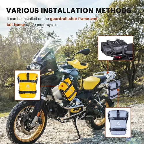 Vista 4 de Bolsa Impermeable para Parachoques de Motocicleta 6L Bolsa de Barra Antichoque de Motor con Correa para el Hombro Bolsa de Marco Lateral