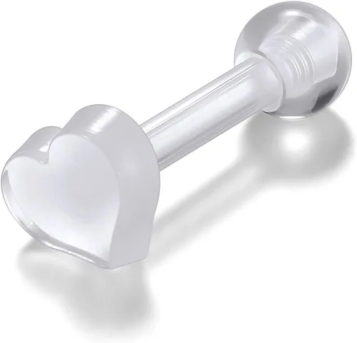 Vista 5 de PiercingJ Aretes de cartílago de acrílico transparente de 0.56 oz, anillo de plástico para lengua tragus, lindo corazón, estrella, nariz, labio