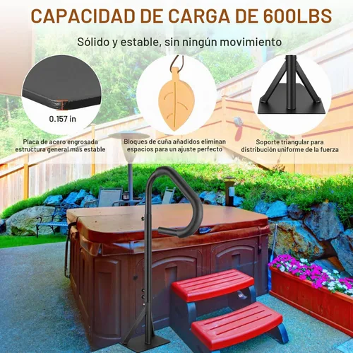Vista 3 de VEVOR Pasamanos para Bañera de Hidromasaje, Pasamanos Lateral para Spa Giratorio 360° con Altura Ajustable de 48"-63", Barandilla de Aluminio
