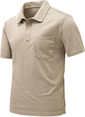 Vista 15 de Rdruko Camisas polo para hombre de manga corta, secado rápido, para golf y deportes al aire libre con bolsillo 01 Negro