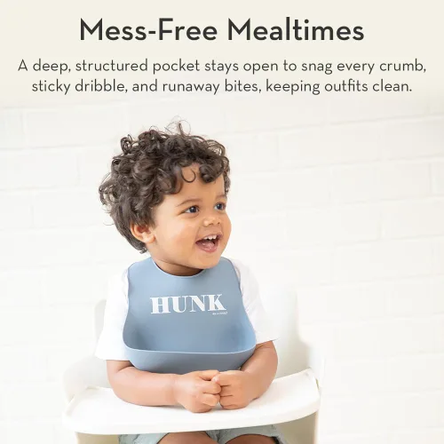Vista 3 de Babero para bebés para comer de Bella Tunno, babero de silicona impermeable con gran atrapaalimentos, ajuste ajustable para bebés de 4 a 12 meses