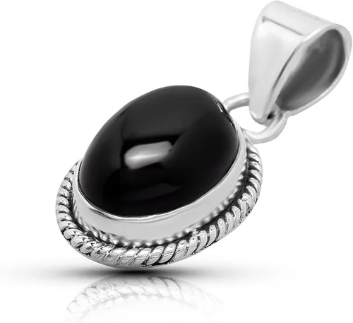 Vista 2 de PDTXCLS Koral Jewelry - Colgante de piedra ovalada de ónix negro, plata de ley 925, aspecto étnico vintage, Plata esterlina Piedra, Ónix