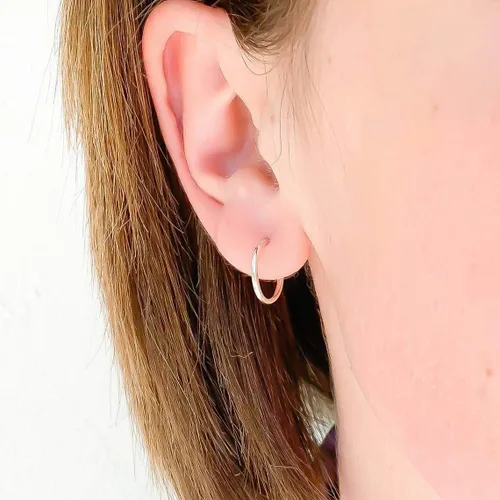 Vista 2 de Aretes de aro de plata de ley, plata de ley 925, 0.472 in, 16 ga, aretes de aro para mujer, aretes de aro de plata hipoalergénica, aretes de aro