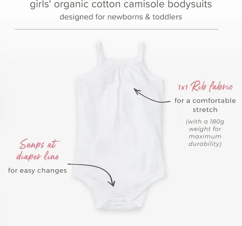 Vista 2 de Burt's Bees Baby Girls' One-Piece Organic Cotton Camisole Bodysuits, 3-Pack