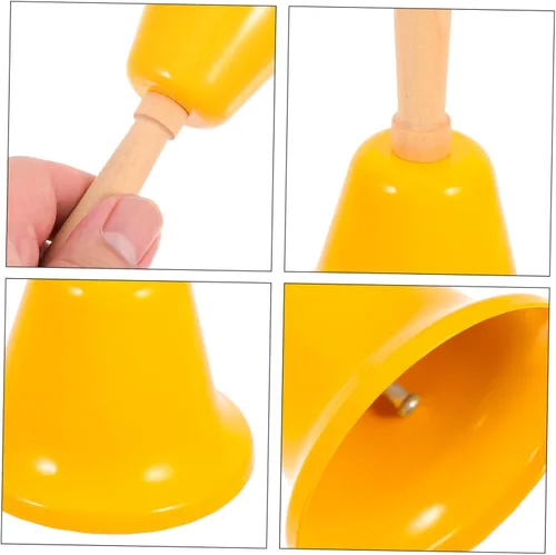 Vista 3 de MAGICLULU Campana de llamada de Navidad con mango de madera, campana de mano sólida para decoración de cena de Navidad, color amarillo