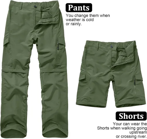 Vista 7 de Pantalones de senderismo para hombre, de secado rápido, ligeros, convertibles, con cremallera, para trabajo