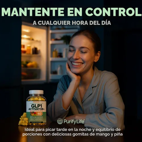Vista 3 de GLP-1 - Gomitas de apoyo – Suplemento de control del apetito y antojo sin azúcar con berberina, canela, cúrcuma, garcinia y cetonas de frambuesa