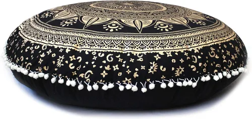 Vista 11 de CRAFT KALA Funda de cojín redonda grande de 32 pulgadas para el suelo bohemio, funda de puf boho, funda de cojín de mandala para meditación, cojines