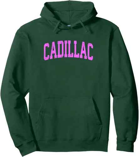 Vista 11 de Cadillac Michigan MI Vintage Athletic Sports - Sudadera con capucha de diseño rosa, Negro