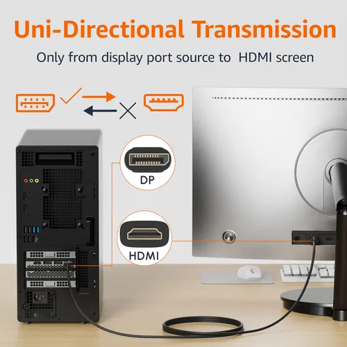Vista 7 de Amazon Basics Cable DisplayPort a HDMI, unidireccional, de computadora a pantalla, video y audio, 1080p, 1920x1200, 4K @60Hz, enchufe chapado