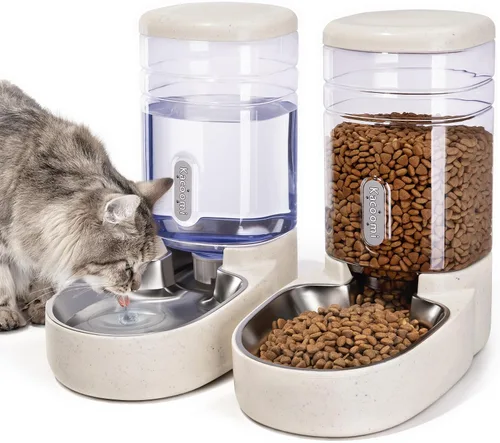 Vista 11 de Kacoomi Alimentador Automático para Perros y Gatos y Dispensador de Agua, Conjunto de Alimentador por Gravedad y Dispensador de Agua con Cuenco