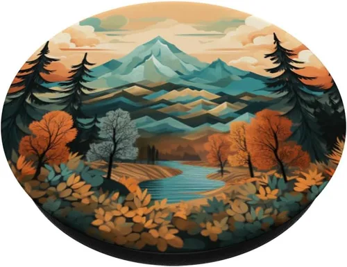 Vista 2 de PopSockets PopGrip estándar con diseño de montañas florales y paisajes bohemios
