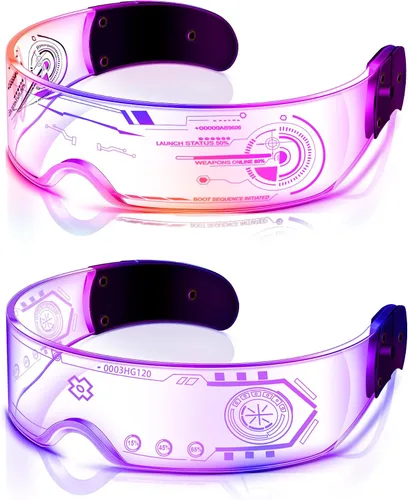 Vista 15 de TOODOO - 2 pares de gafas de visera LED de 7 colores, gafas futuristas, accesorios punk iluminados para disfraz de fiesta Rave