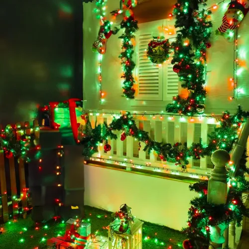 Vista 3 de Dazzle Bright - Guirnalda de luces navideñas mini rojas y verdes de 20 pies con 100 luces incandescentes impermeables, enchufables, decoraciones
